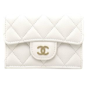 CHANEL Classic Small Wallet Coco Mark A84401 Trifold Caviar Skin White 180282